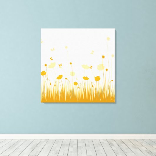 Minimalistische Sinaasappel en Witte Poppies Meado Canvas Afdruk (Insitu (Houten vloer))