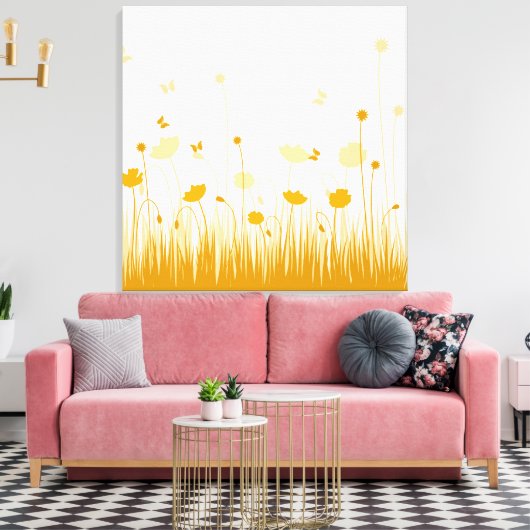 Minimalistische Sinaasappel en Witte Poppies Meado Canvas Afdruk (Insitu (Woonkamer))