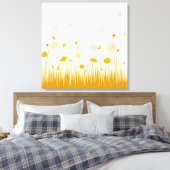 Minimalistische Sinaasappel en Witte Poppies Meado Canvas Afdruk (Insitu (Slaapkamer))