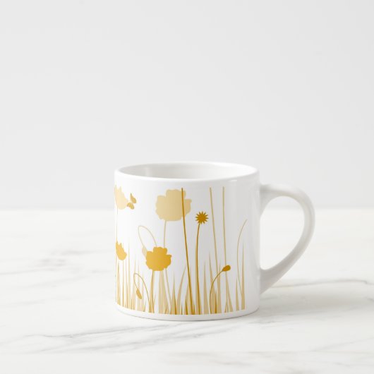 Minimalistische Sinaasappel en Witte Poppies Meado Espresso Kop (Rechts)