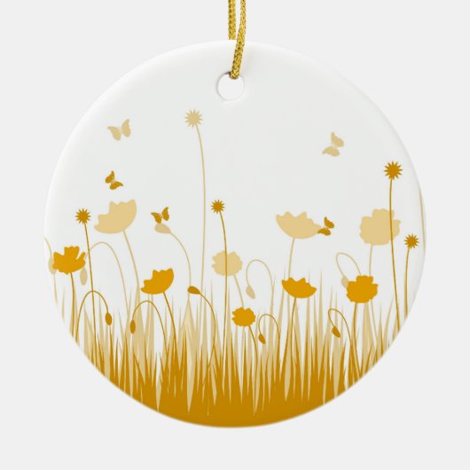 Minimalistische Sinaasappel en Witte Poppies Meado Keramisch Ornament (Voorkant)