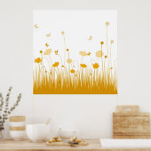 Minimalistische Sinaasappel en Witte Poppies Meado Poster (Keuken)