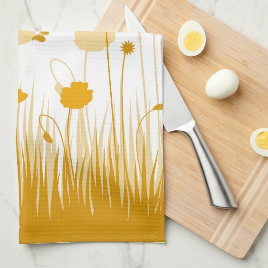 Minimalistische Sinaasappel en Witte Poppies Meado Theedoek (Quarter Fold)