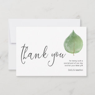 Minimalistische Single Eucalyptus Leaf Script Foto Bedankkaart