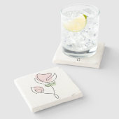 Minimalistische Single Line Art Flower Stenen Onderzetter (Zijkant)