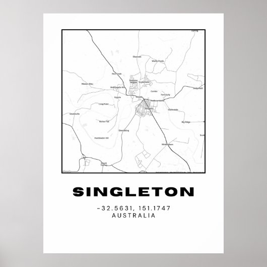 Minimalistische Singleton-kaart met coördinaten Poster (Voorkant)