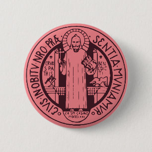 Minimalistische Sint-Benedictusmedaille Symbool Ku Ronde Button 5,7 Cm