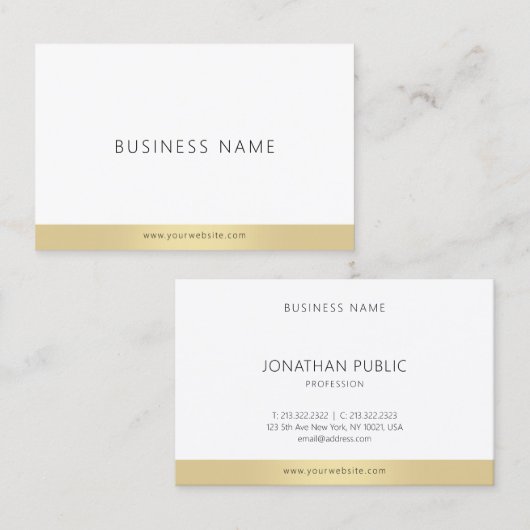 Minimalistische Sjabloon Elegant Goud Wit Modern T Visitekaartje (Voorkant / Achterkant)