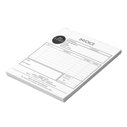 Minimalistische Sjabloon voor aangepaste facturen  Notitieblok (Linkerzijde)