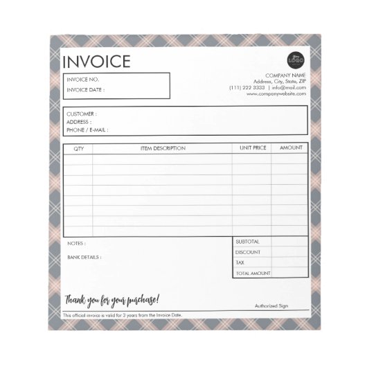 Minimalistische Sjabloon voor grijs geplakte randf Notitieblok (Voorkant)