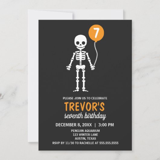 Minimalistische Skeleton Ballon Verjaardag Uitnodi Kaart (Voorkant)