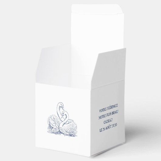 Minimalistische Sketched Love Swans bruiloft Bedankdoosjes (Geopend)