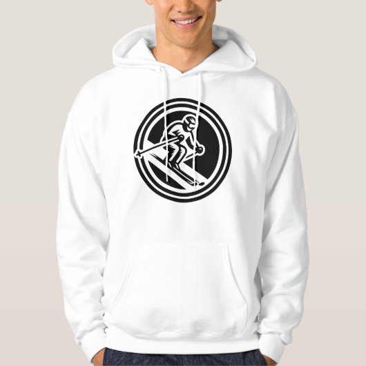 Minimalistische skiër Racing Downhill Zwart-wit Hoodie (Voorkant)