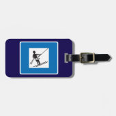 Minimalistische skilift symbool met blauwe rand bagagelabel (Voorkant horizontaal)