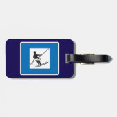 Minimalistische skilift symbool met blauwe rand bagagelabel (Achterkant horizontaal)