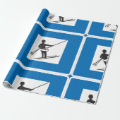 Minimalistische skilift symbool met blauwe rand cadeaupapier (Uitgerold)
