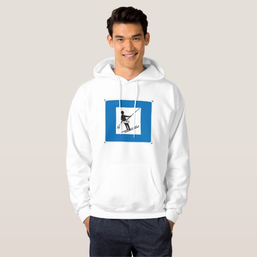 Minimalistische skilift symbool met blauwe rand hoodie (Voorkant volledig)