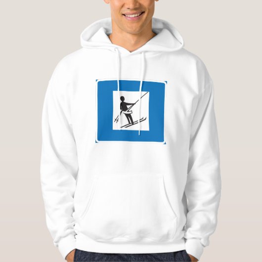 Minimalistische skilift symbool met blauwe rand hoodie (Voorkant)