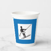 Minimalistische skilift symbool met blauwe rand papieren bekers (Voorkant)