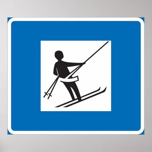 Minimalistische skilift symbool met blauwe rand poster (Voorkant)