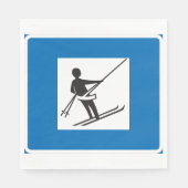 Minimalistische skilift symbool met blauwe rand servet (Voorkant)