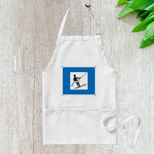 Minimalistische skilift symbool met blauwe rand standaard schort