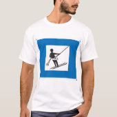 Minimalistische skilift symbool met blauwe rand t-shirt (Voorkant)