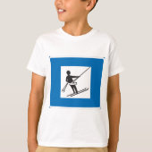Minimalistische skilift symbool met blauwe rand t-shirt (Voorkant)