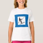 Minimalistische skilift symbool met blauwe rand t-shirt (Voorkant)