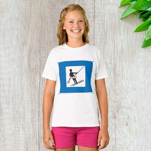Minimalistische skilift symbool met blauwe rand t-shirt