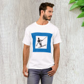 Minimalistische skilift symbool met blauwe rand t-shirt