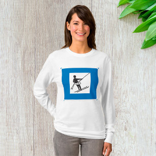 Minimalistische skilift symbool met blauwe rand t-shirt