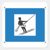 Minimalistische skilift symbool met blauwe rand vierkante sticker (Voorkant)