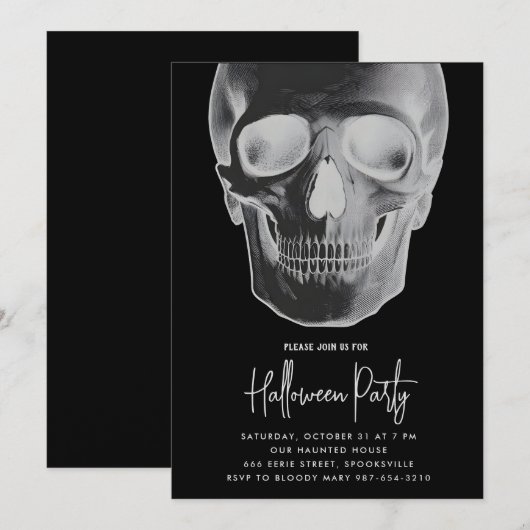 Minimalistische Skull Halloween Party uitnodiging (Voorkant / Achterkant)