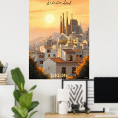 Minimalistische skyline van Barcelona – Soft Tone Poster (Thuiskantoor)