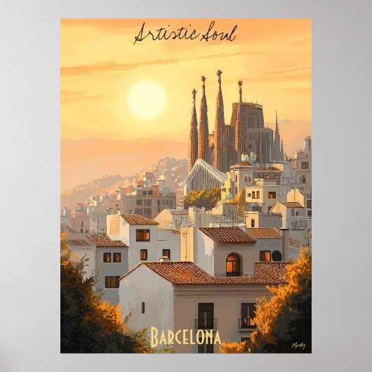 Minimalistische skyline van Barcelona – Soft Tone  Poster (Voorkant)