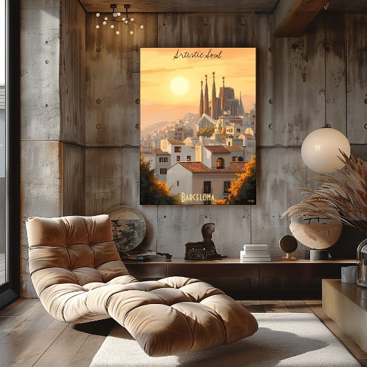 Minimalistische skyline van Barcelona – Soft Tone Poster