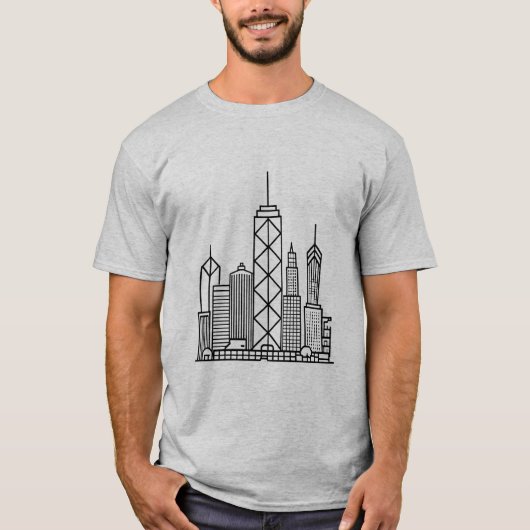 Minimalistische skyline van de stad in geometrisch t-shirt (Voorkant)