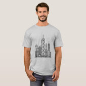 Minimalistische skyline van de stad in geometrisch t-shirt (Voorkant volledig)