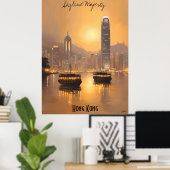 Minimalistische skyline van Hong Kong - Soft Tones Poster (Thuiskantoor)