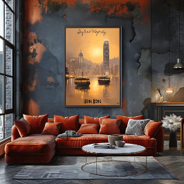 Minimalistische skyline van Hong Kong - Soft Tones Poster