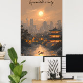 Minimalistische skyline van Seoul - Koreaanse stad Poster (Thuiskantoor)