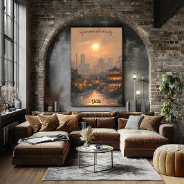 Minimalistische skyline van Seoul - Koreaanse stad Poster