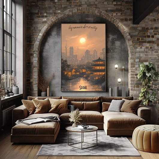 Minimalistische skyline van Seoul - Koreaanse stad Poster