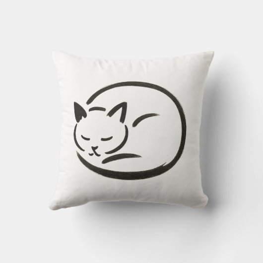 Minimalistische Slaapkat – Inktborstel op Kussen (Achterkant)