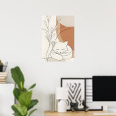 Minimalistische Slapende Kat & Boho Botanisch Poster (Thuiskantoor)
