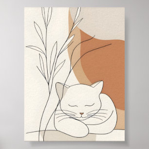 Minimalistische Slapende Kat & Boho Botanisch Poster