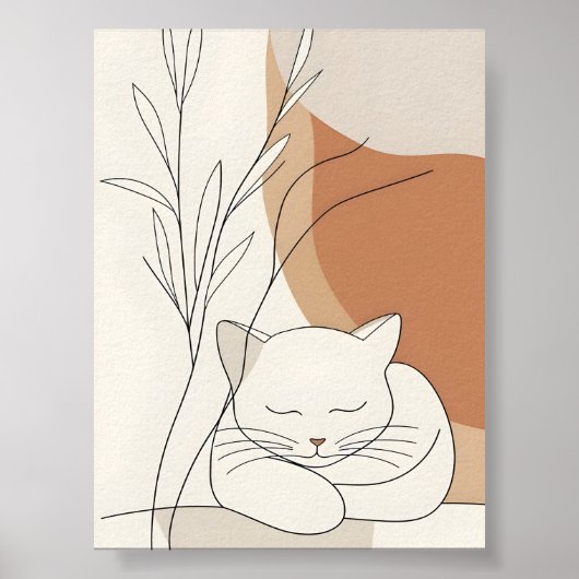 Minimalistische Slapende Kat & Boho Botanisch Poster (Voorkant)