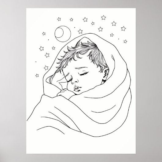 Minimalistische Sleeping Child Line Art Poster (Voorkant)