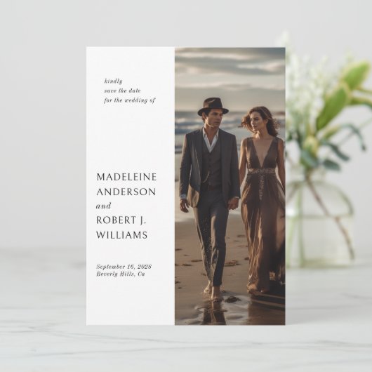 Minimalistische Slim Fotosjabloon Bruiloft Opslagd Save The Date (Staand voorkant)